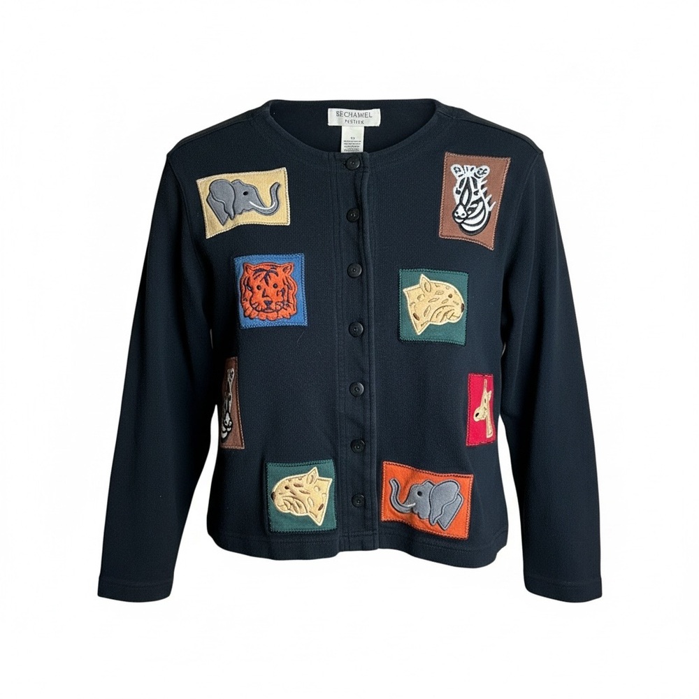 Quirky Folk Art Safari Animal Appliqué Cardigan